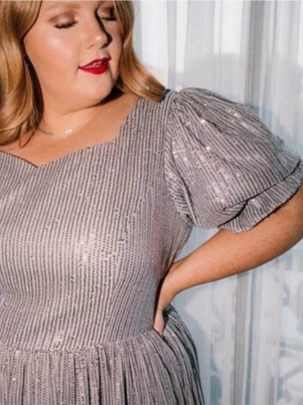 NWT Ivy City Co Silver Sequin Midi Dress